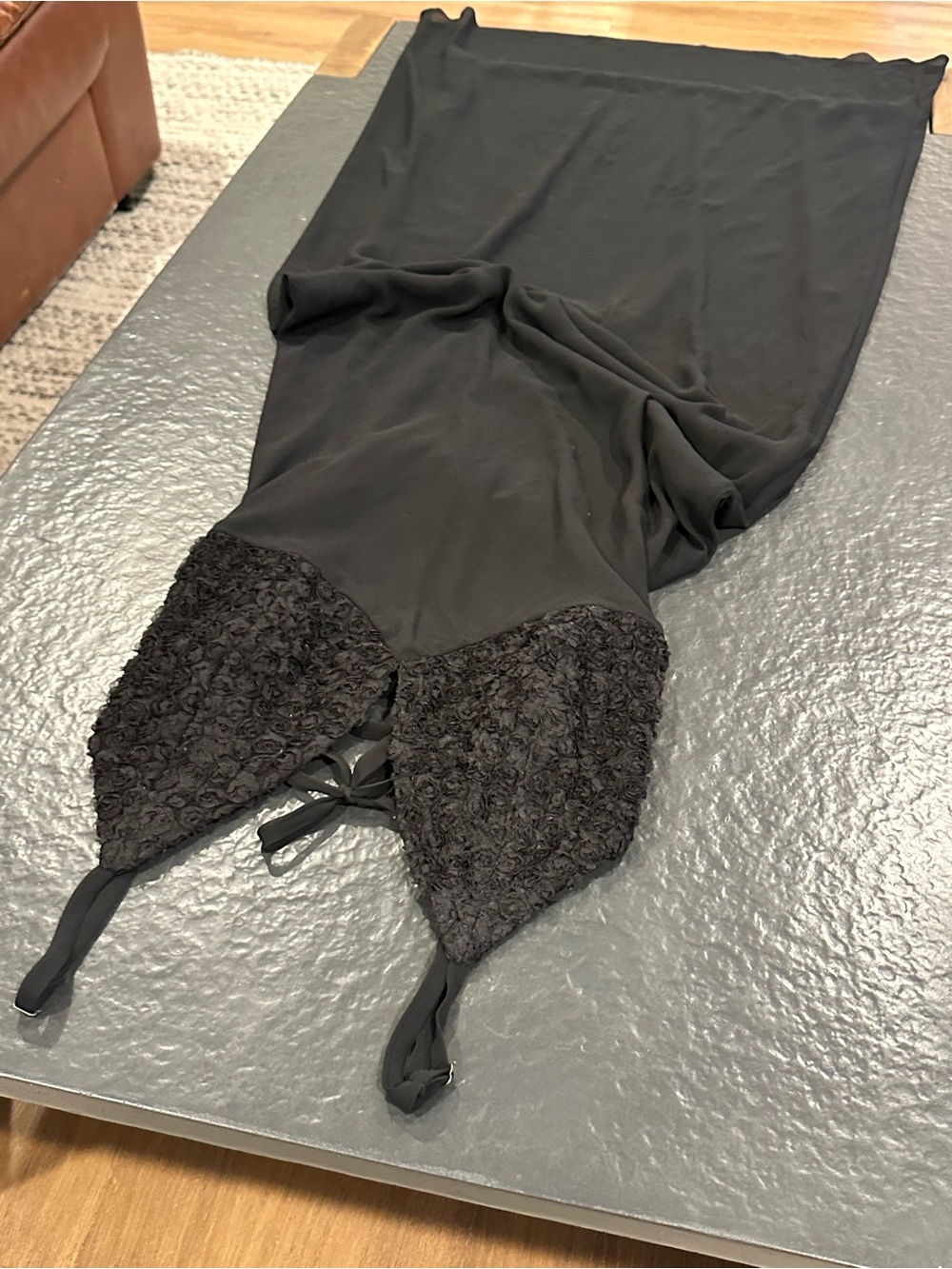 Black Lace-Trim Maxi Slip Dress